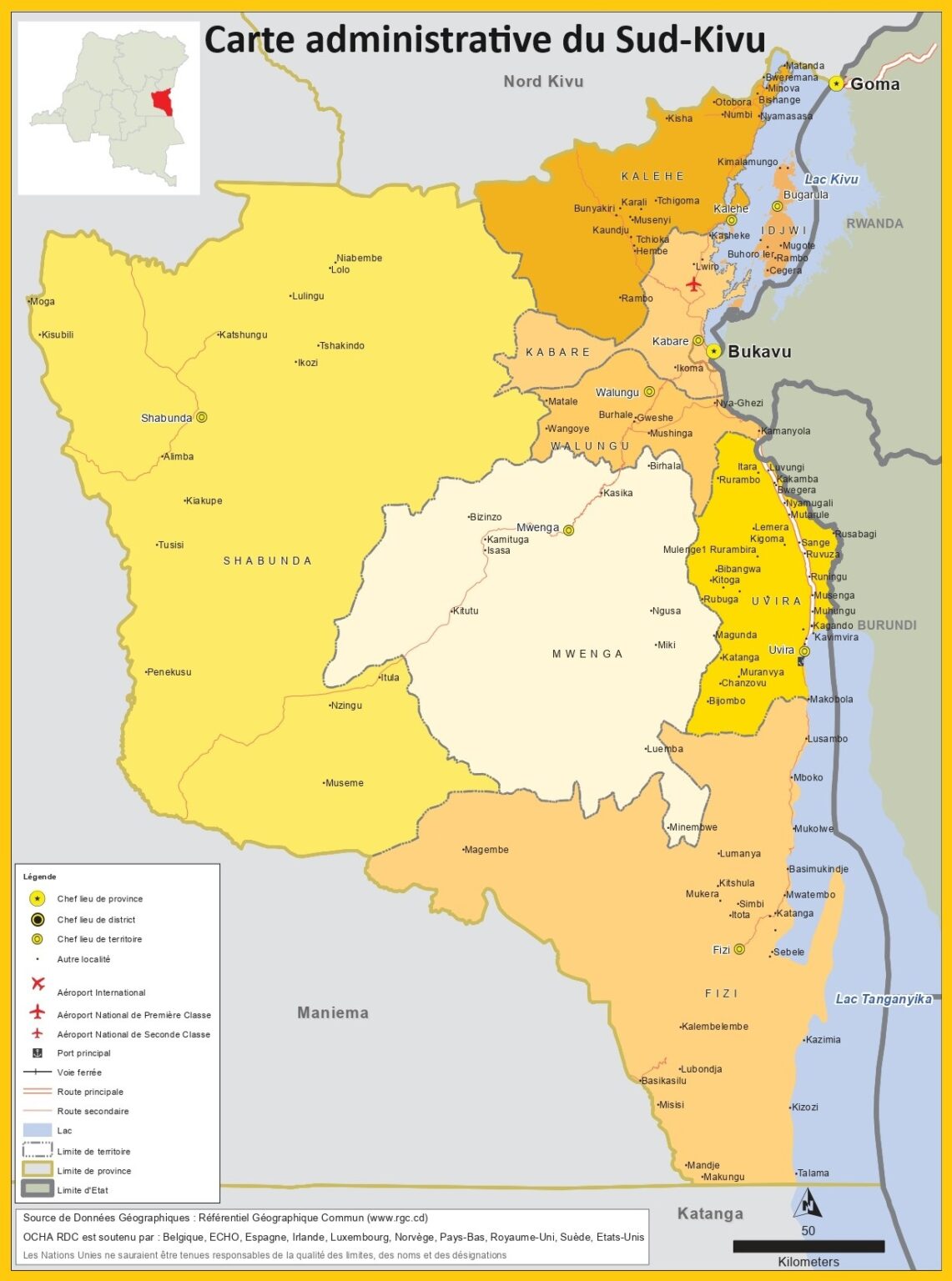 Carte de la Province du Sud-Kivu