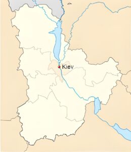 Carte de localisation de Kiev dans l'oblast de Kiev.