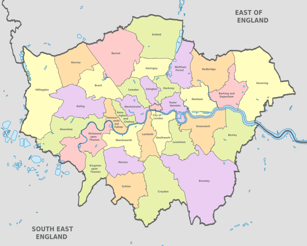 Carte des boroughs de Londres.