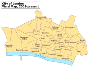 Carte des wards de la Cité de Londres.