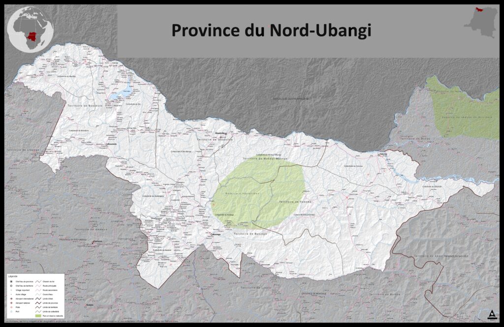 Carte de la province du Nord-Ubangi.