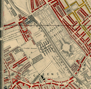 Plan du cimetière de Brompton sur la carte de Charles Booth de 1889.