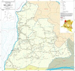Carte administrative et routière du Sud-Ubangi.