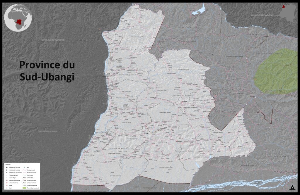 Carte de la province du Sud-Ubangi.