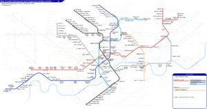 Carte des itinéraires des services de nuit du métro et de l'Overground de Londres.