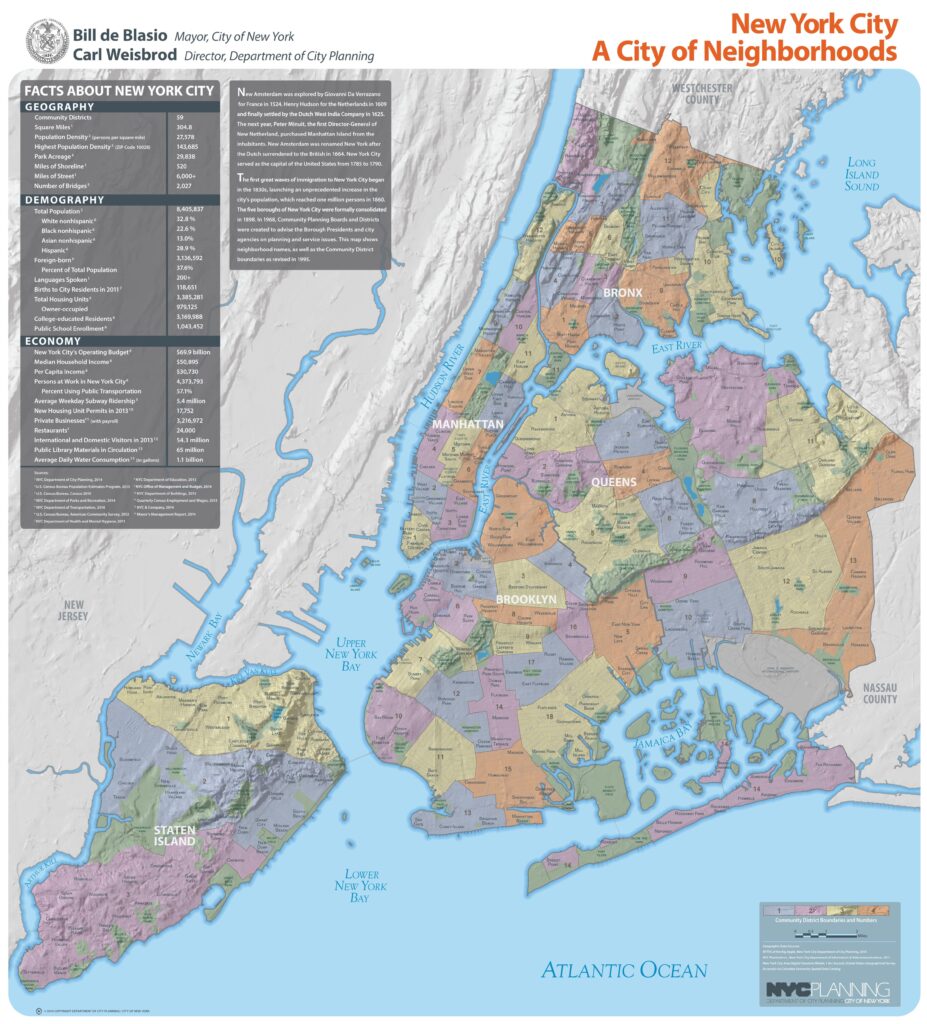 Carte des quartiers de la ville de New York.