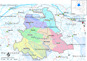 Carte des subdivisions de la Tshuapa.