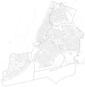Carte vierge de New York City, avec le tracé des rues.