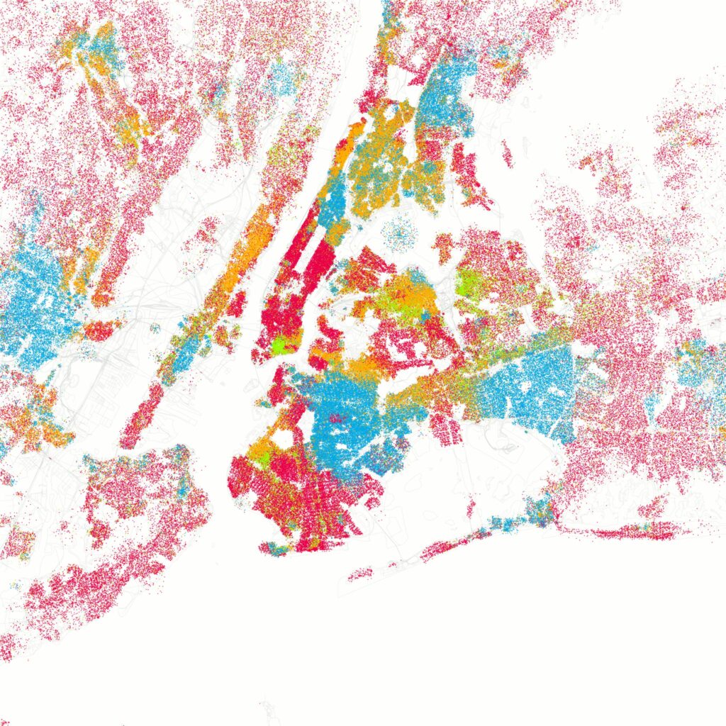 Carte de répartition ethnique à New York City.