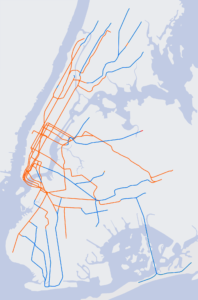 Carte d'élévation des lignes du métro à New York.