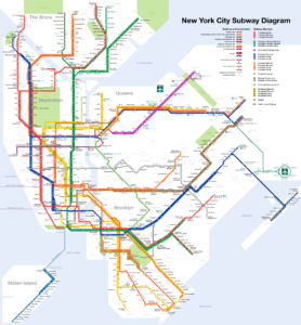 Schéma du système de métro de New York en 2018.