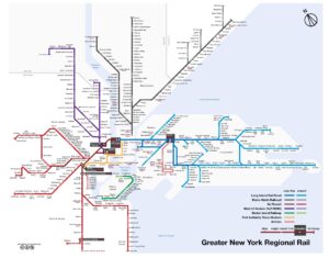 Carte du réseau ferroviaire de l’agglomération new-yorkaise