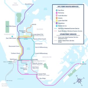 Plan des transports par ferry-boat dans New York City