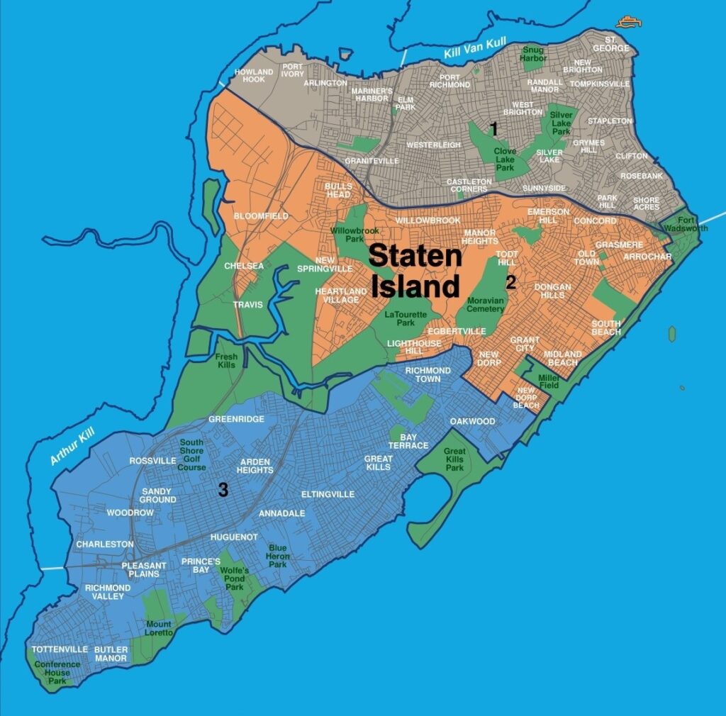 Carte de Staten Island à New York City.
