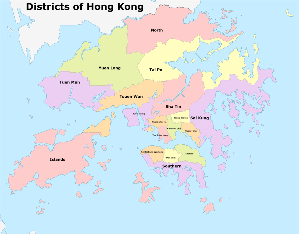 Carte des districts de Hong Kong.