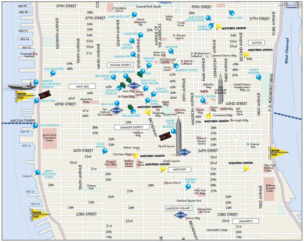 Carte de Manhattan à New York City