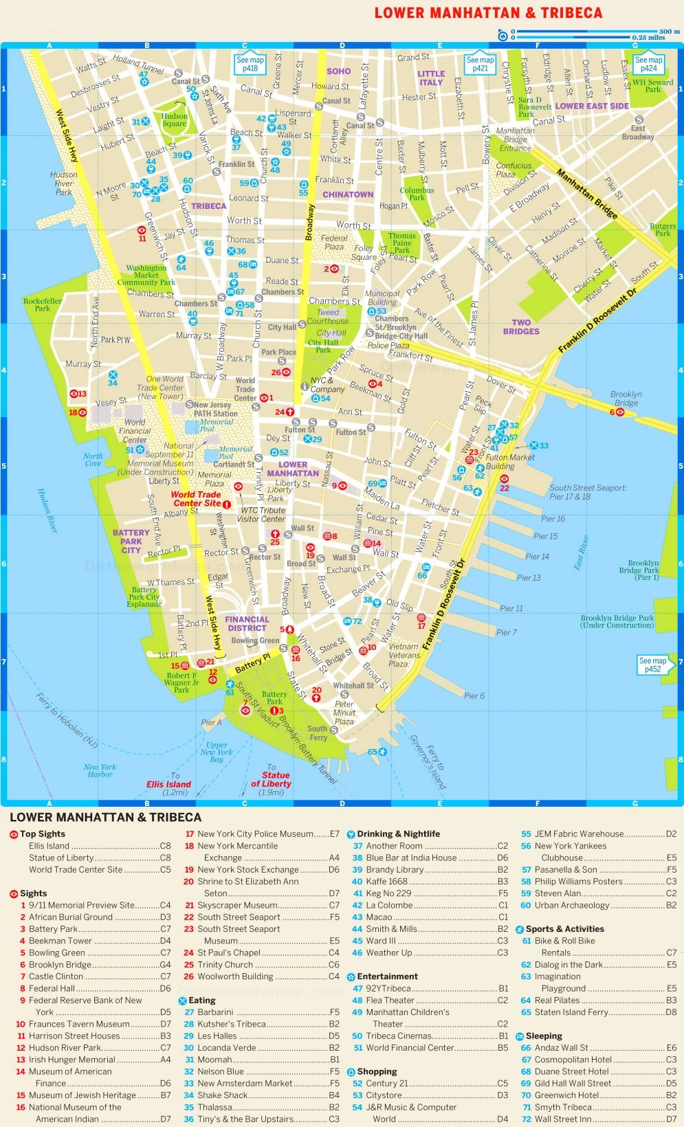 Carte de Lower Manhattan, New York City.