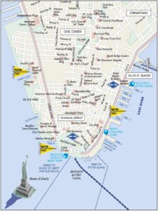 Carte des points de repère de Lower Manhattan.