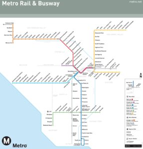 Plan du métro et bus à haut niveau de service de Los Angeles.