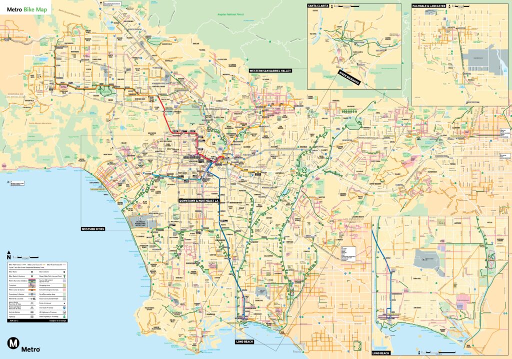 Carte du réseau cyclable de Los Angeles.