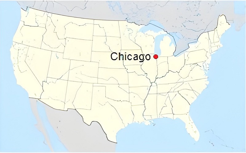 Carte de localisation de Chicago aux États-Unis.