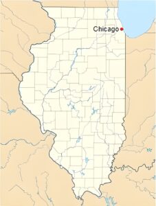 Carte de localisation de Chicago dans l'État de l'Illinois.