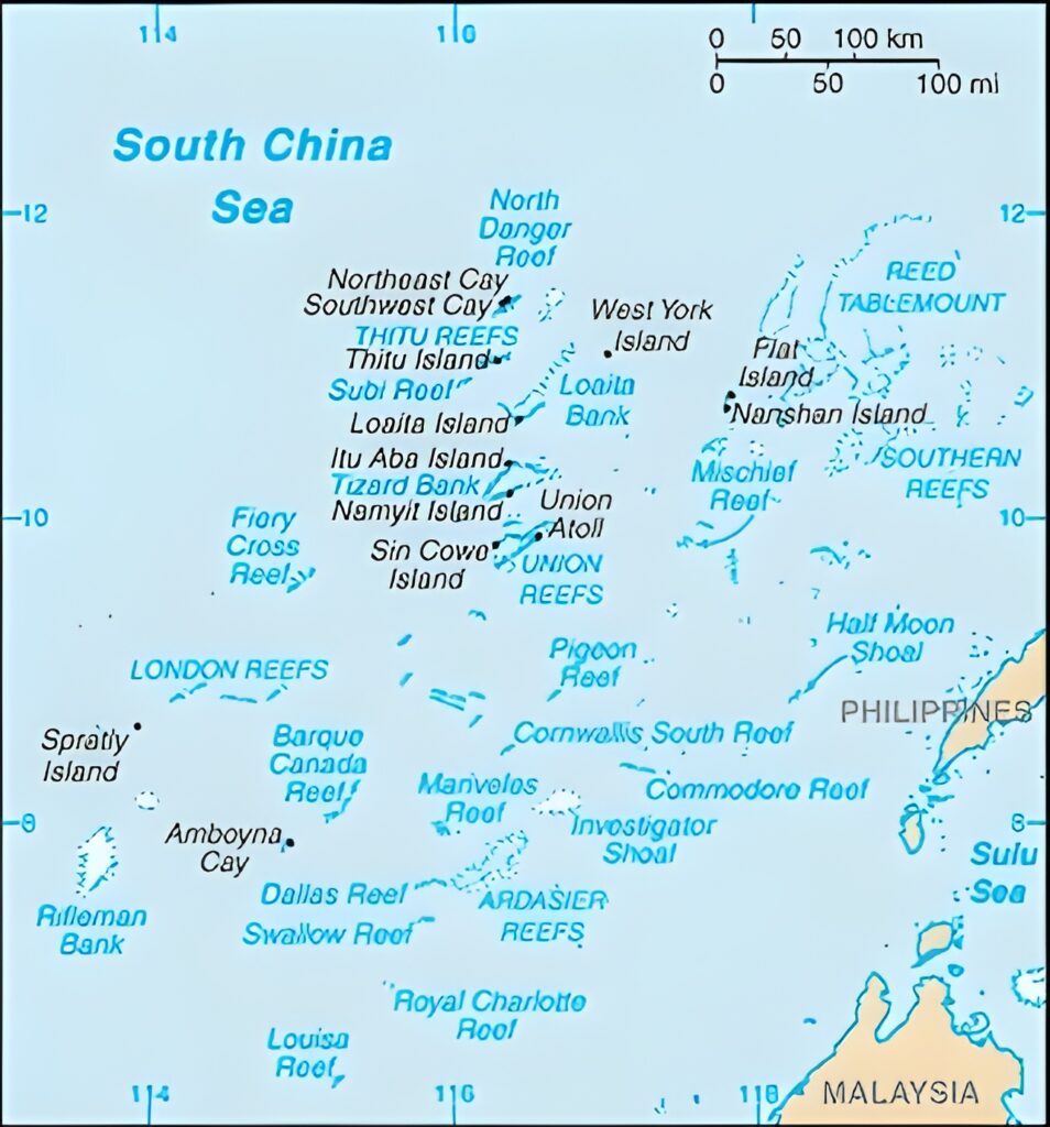 Carte des principales îles et récifs des îles Spratleys
