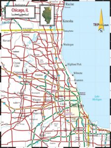 Carte des principales routes et autoroutes de Chicago.