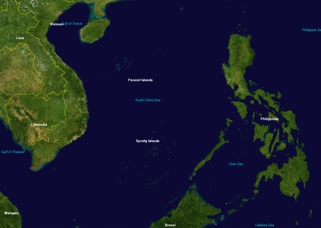 Image satellite des îles Spratleys et Paracels.