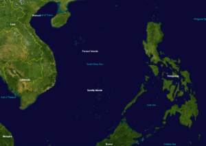 Image satellite des îles Spratleys et Paracels