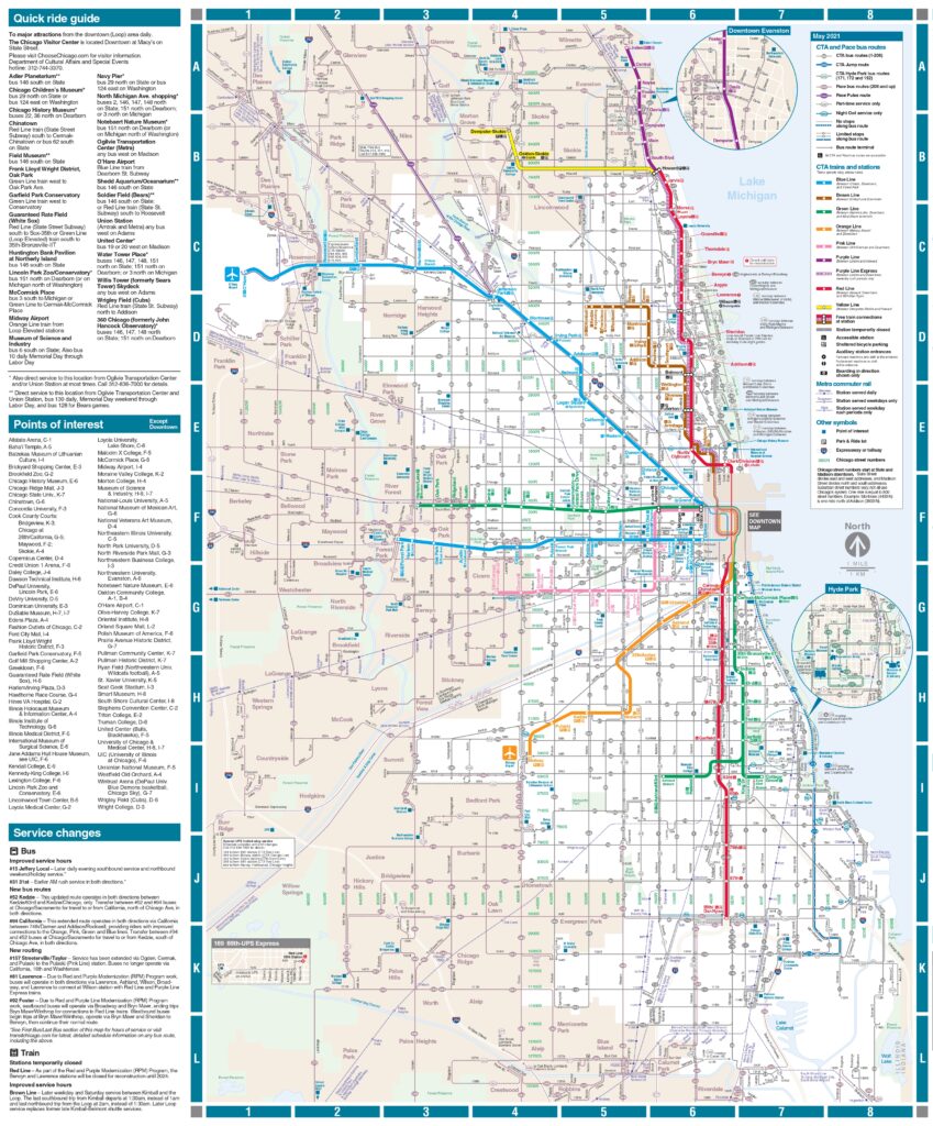 Cartes des transports publics de Chicago.