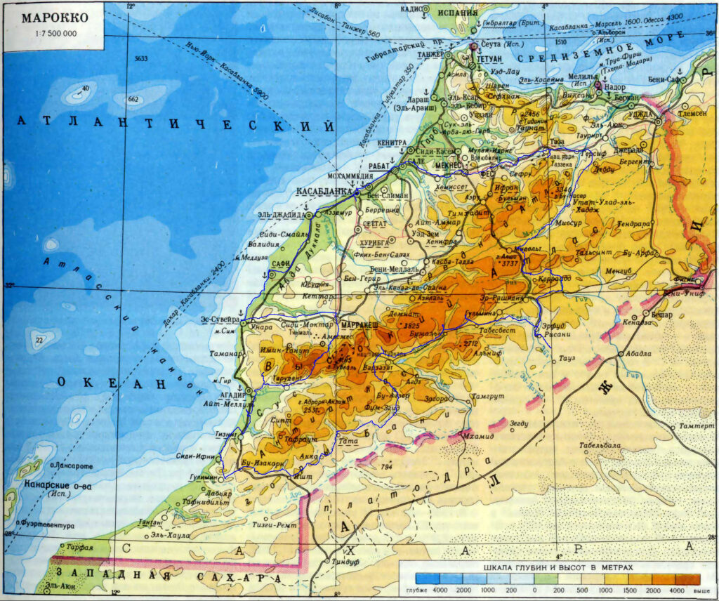 Carte physique du Maroc.