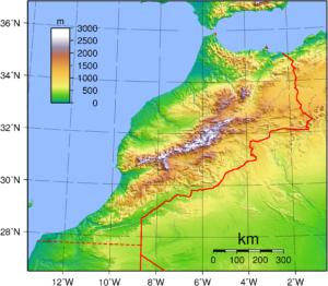 Carte topographique du Maroc.