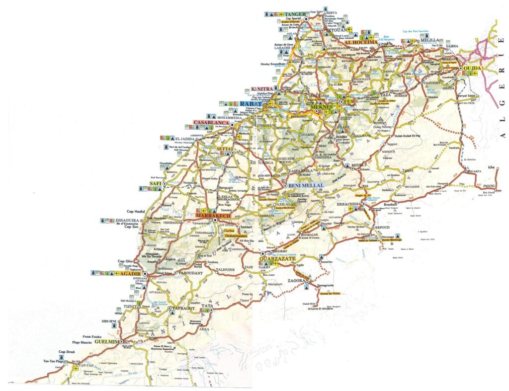 Carte routière du Maroc.