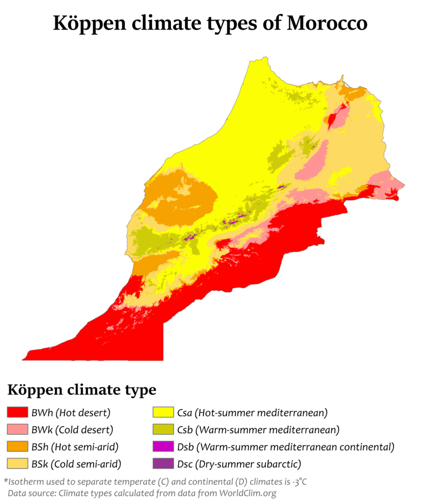 Carte climatique du Maroc.