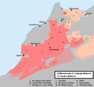 Carte des aires berbérophones du Maroc.