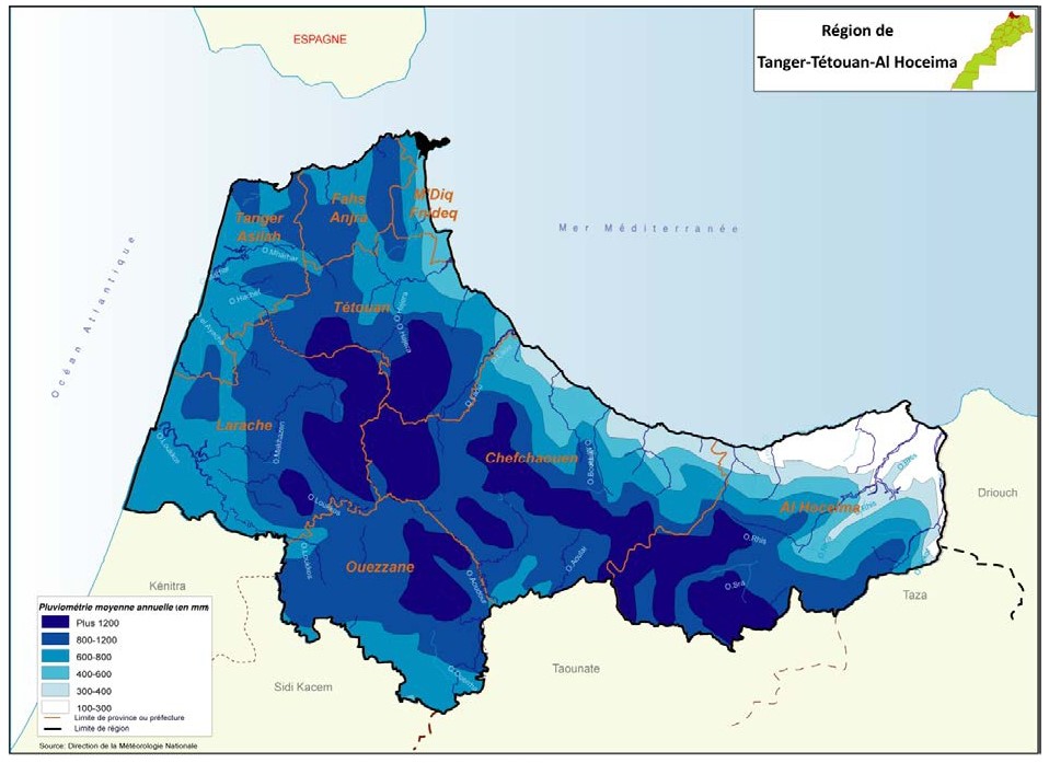 Carte pluviométrique de Tanger-Tétouan-Al Hoceïma.