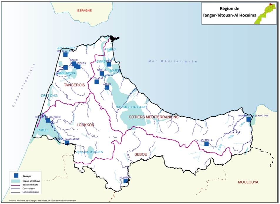 Carte des ressources hydrographiques de Tanger-Tétouan-Al Hoceïma.