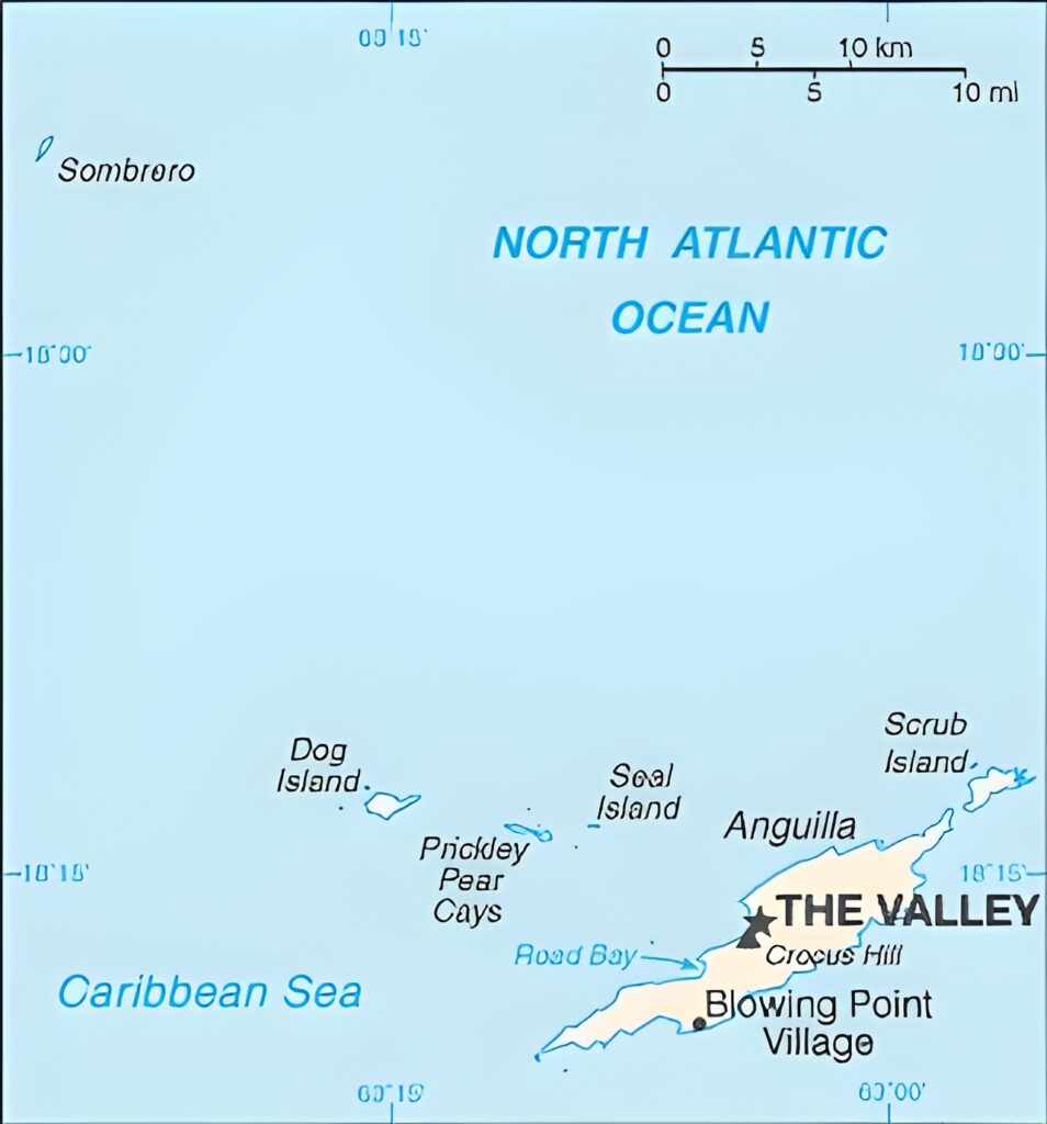 Carte des îles, îlots et cayes d'Anguilla