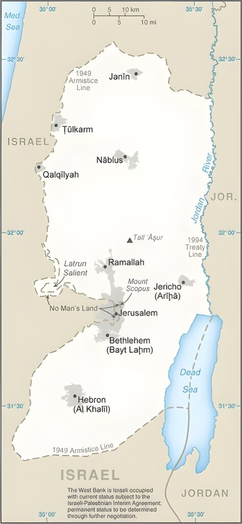 Carte des principales villes de la Cisjordanie