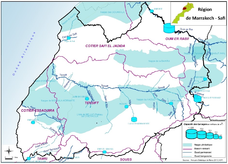 Carte des ressources en eau de Marrakech-Safi.