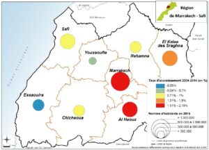 Taux d'accroissement de la population des provinces et préfecture de Marrakech-Safi entre 2004 et 2014.