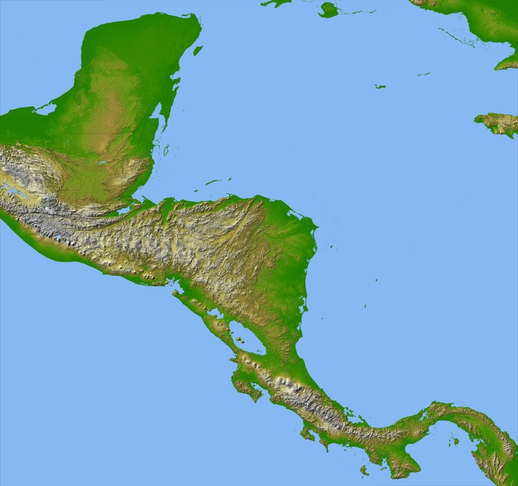 Image topographique radar satellite de l'Amérique centrale.