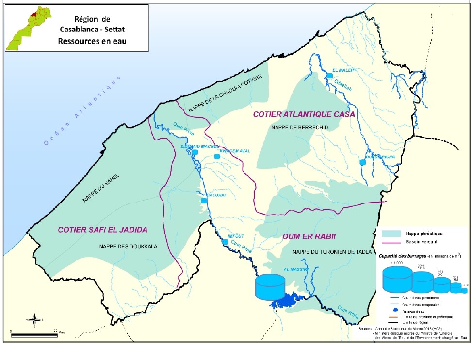 Carte des ressources en eau de Casablanca-Settat.