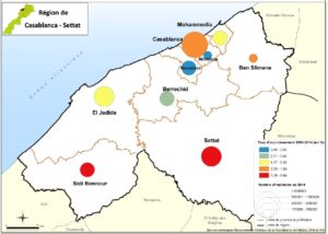Taux d'accroissement de la population de Casablanca-Settat entre 2004 et 2014.