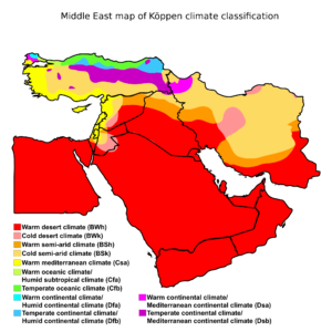 Carte climatique du Moyen-Orient.