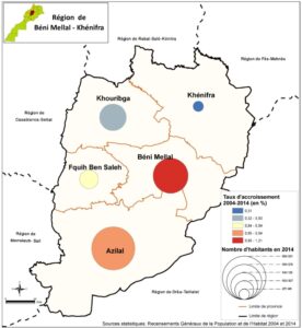Taux d'accroissement de la population des provinces de Béni Mellal-Khénifra entre 2004 et 2014.