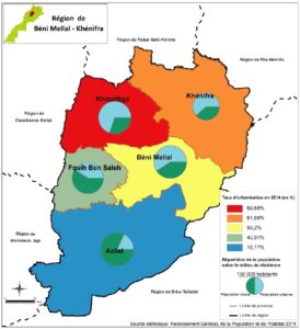 Taux d'urbanisation en 2014 par province à Béni Mellal-Khénifra.