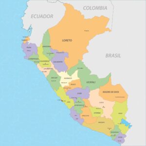 Carte des subdivisions administratives au niveau départemental du Pérou.