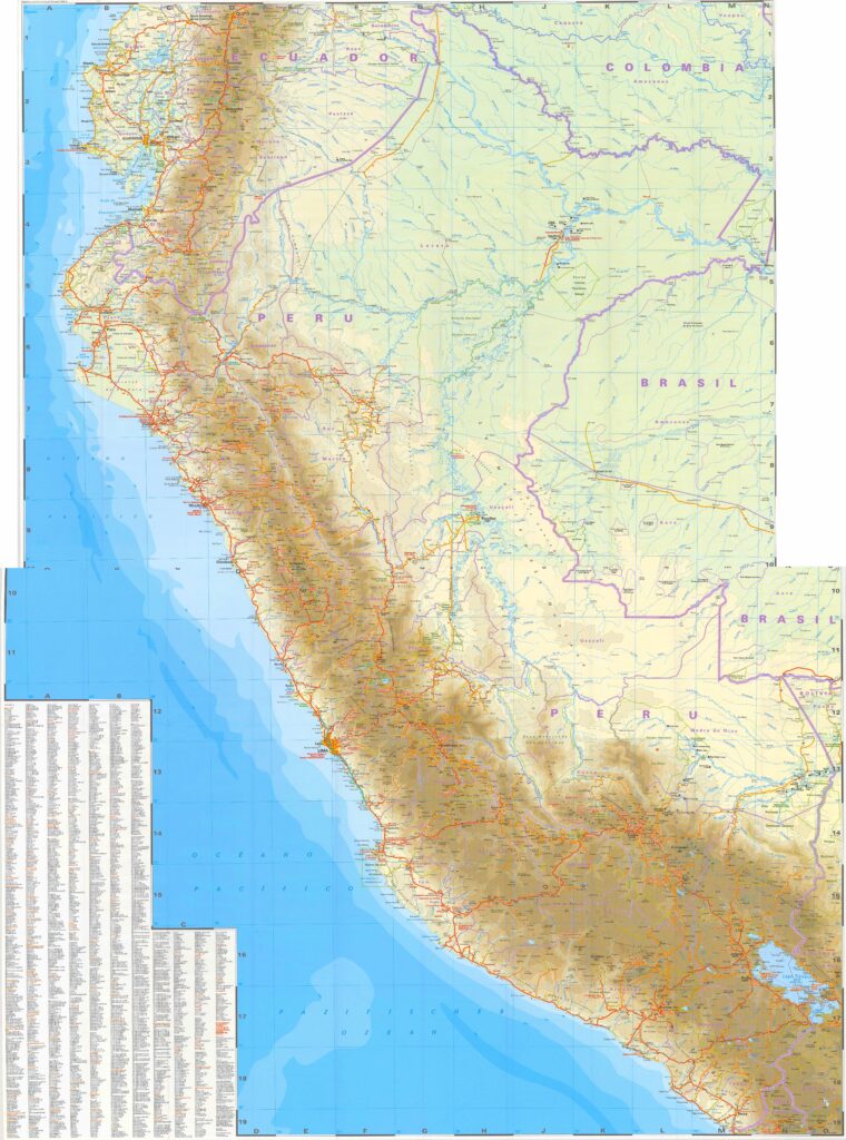 Carte physique du Pérou.